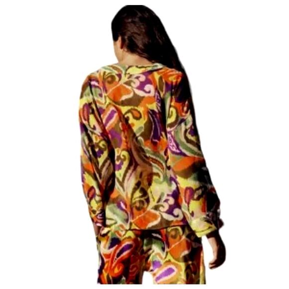 Zara Oversized Colorful V-Neck Long Sleeve Semi-Sheer Top Size XS Yellow Purple - Picture 3 of 9